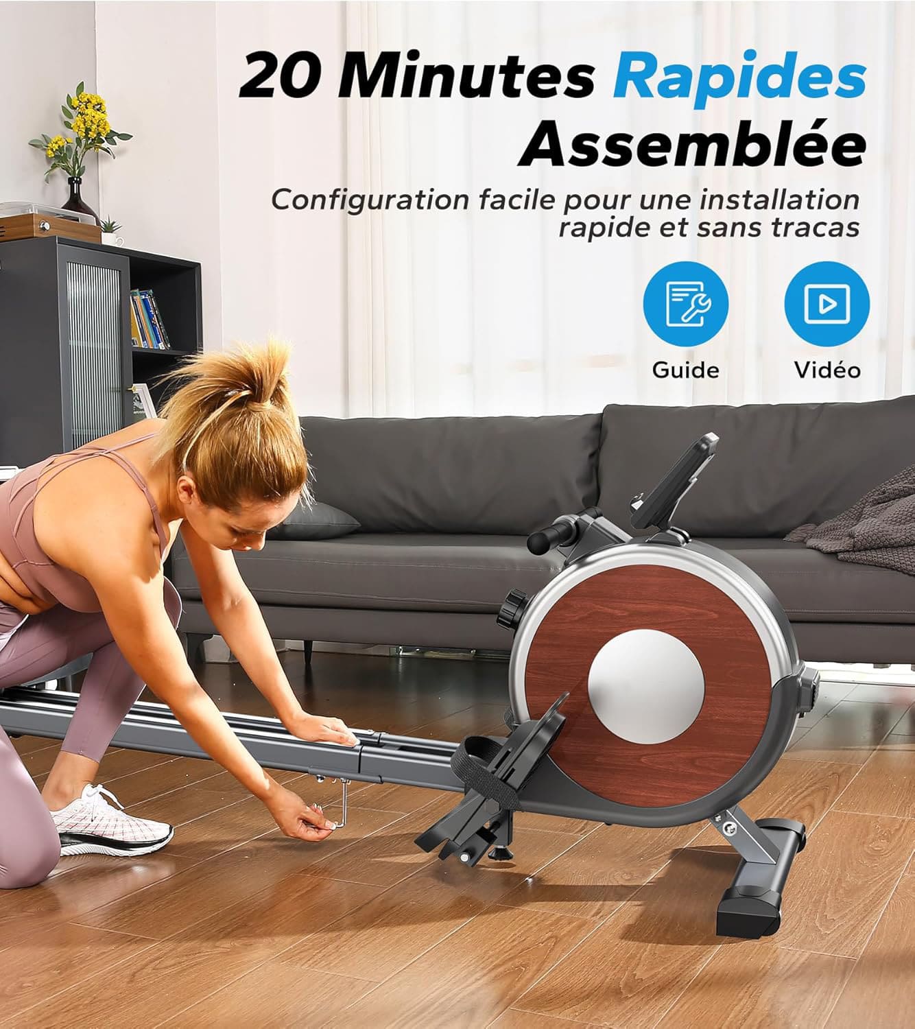 Rameur Magnétique Homefit Evo – 16 Niveaux de Résistance – Double Rail – Bluetooth – Charge Max. 160 kg
