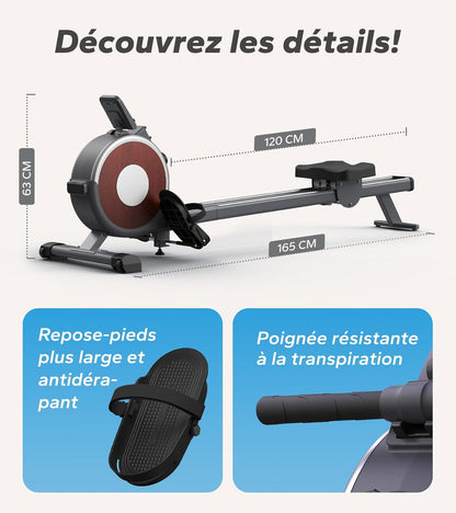 Rameur Magnétique Homefit Evo – 16 Niveaux de Résistance – Double Rail – Bluetooth – Charge Max. 160 kg